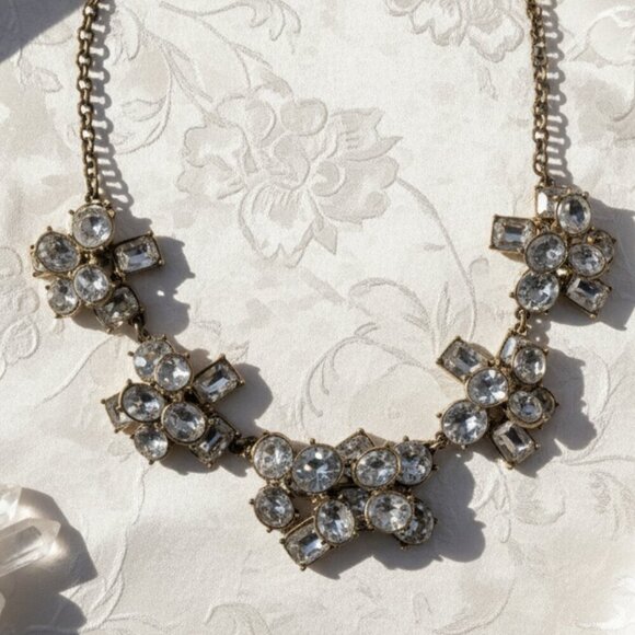 Stunning J.Crew Crystal Cluster Statement Necklace - Refined Glamour Muted Gold - Picture 1 of 5
